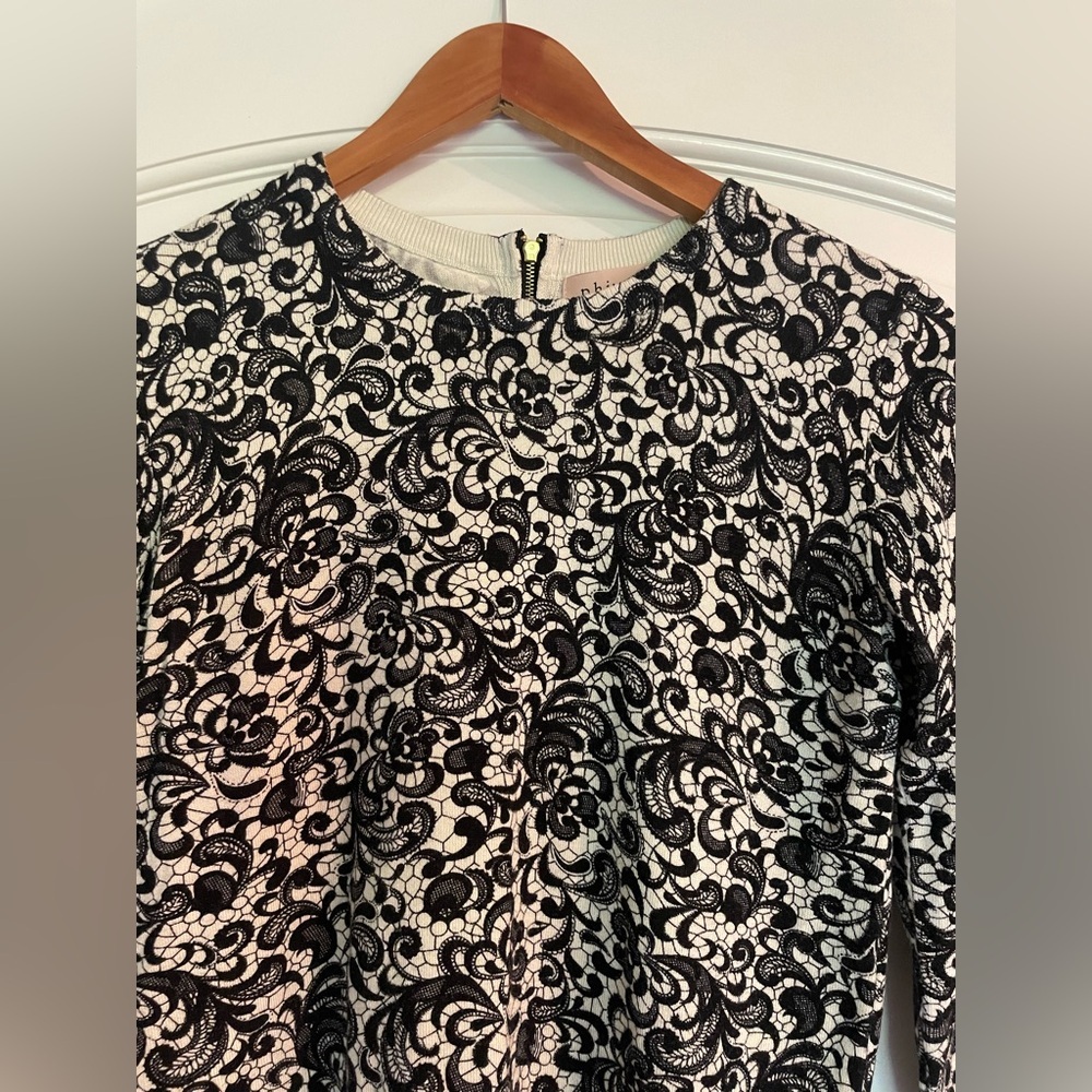 Philosophy Republic Clothing Black & White Lace-Print Women's Sweater Top - Picture 2 of 10